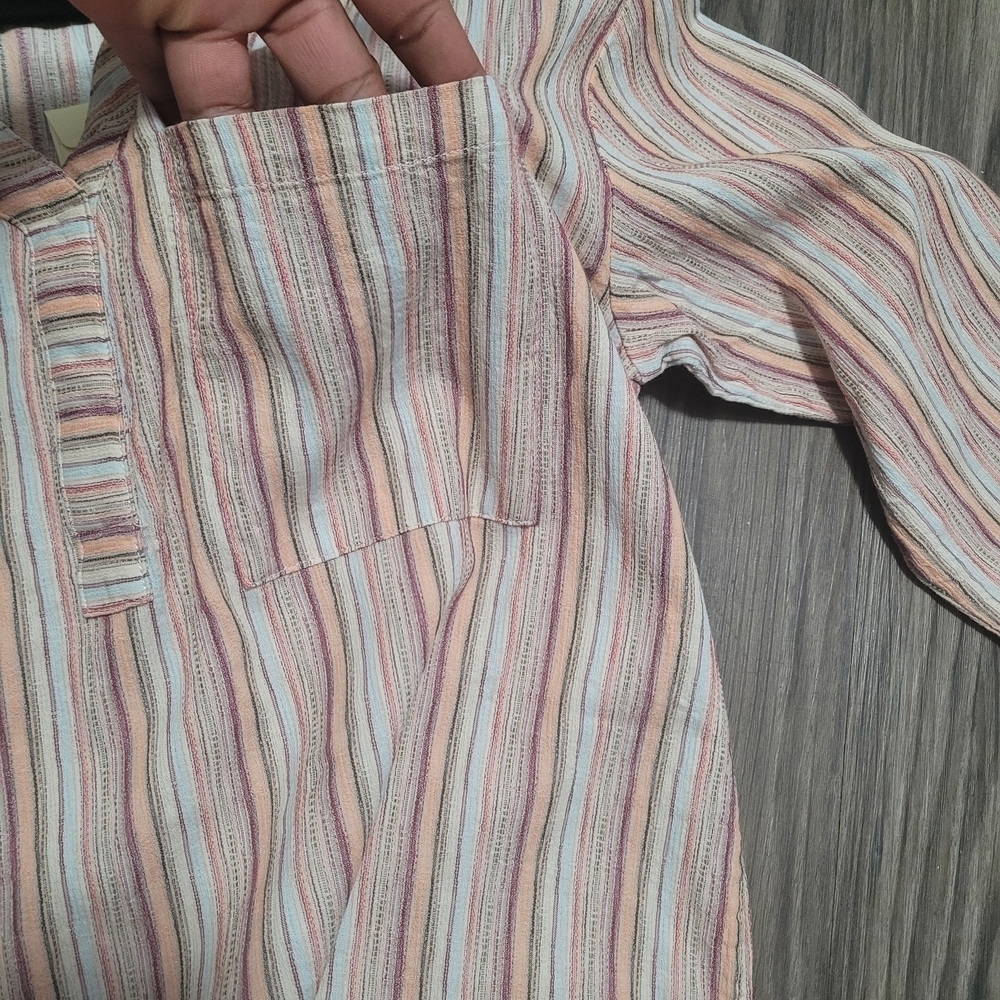 Christopher & Banks Striped Tunic - Orange, White, Tan 100% Cotton Oversized - Picture 3 of 6